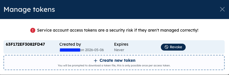 [Image] Create service account access token step 2/2