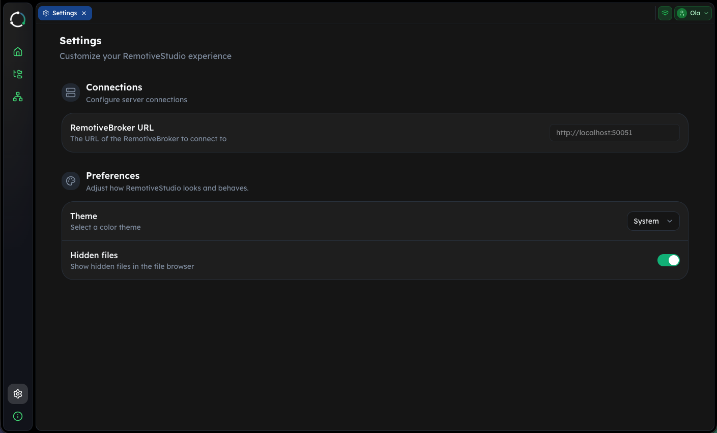 Settings page showing Connections and Preferences